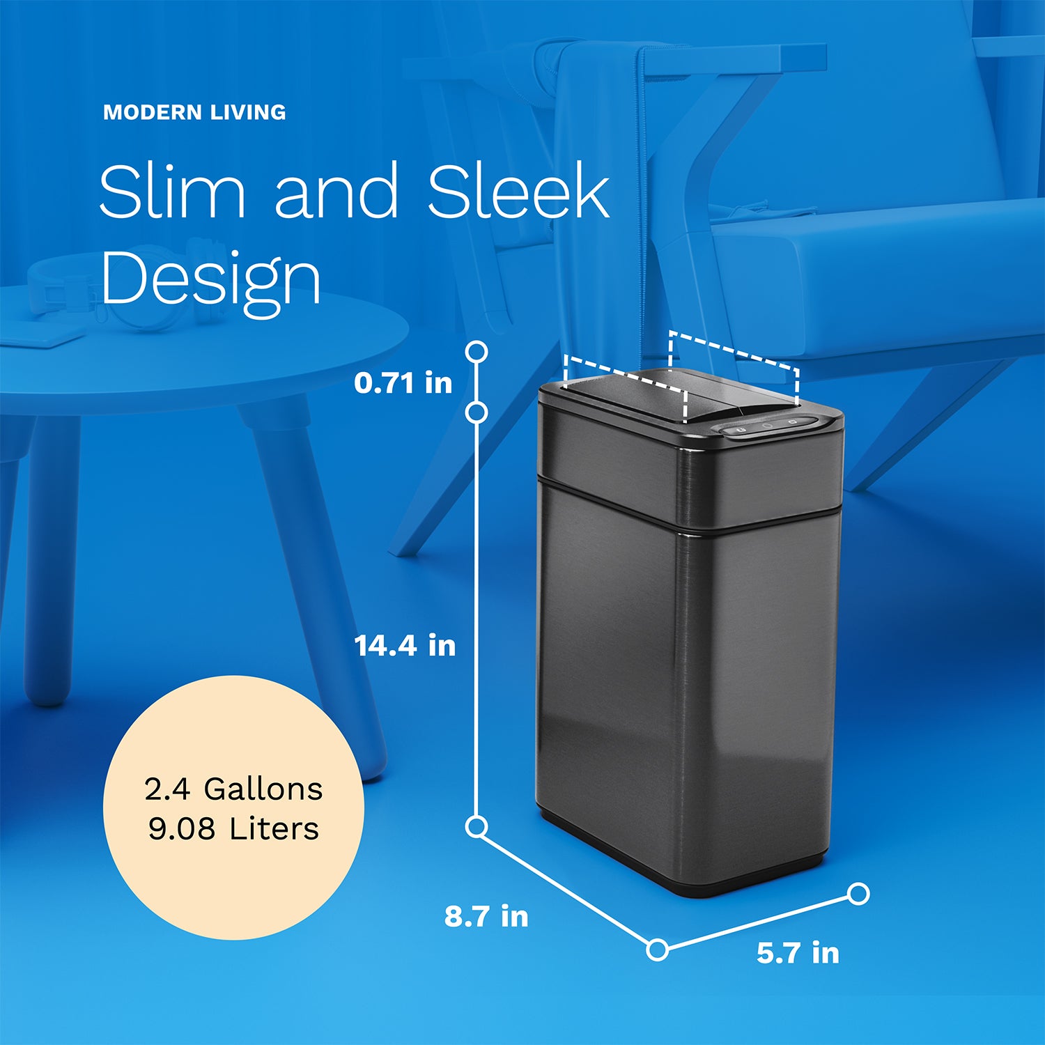 2.4 Gallon - Sensor Trash Can - Dark Stainless Steel